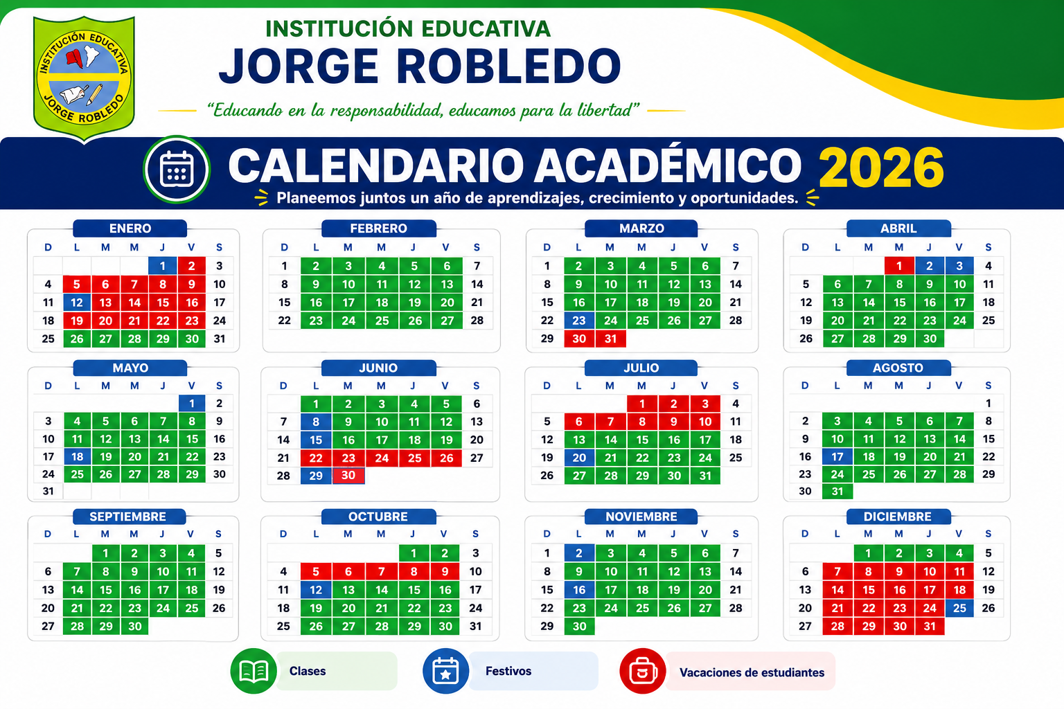 Calendario académico Institucional.
